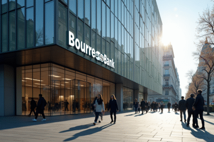 Siège moderne de banque en verre avec logo BoursoBank visible