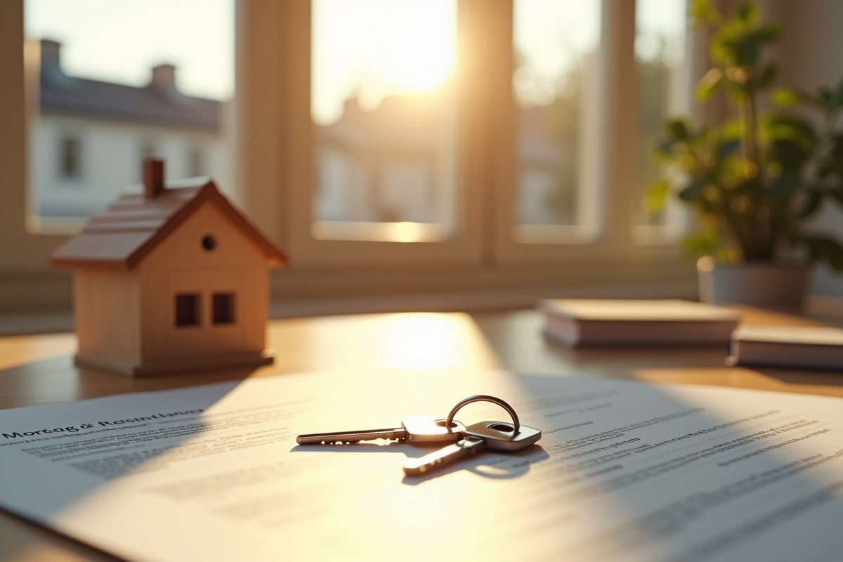 Clés de maison et contrat de prêt sur une table ensoleillée