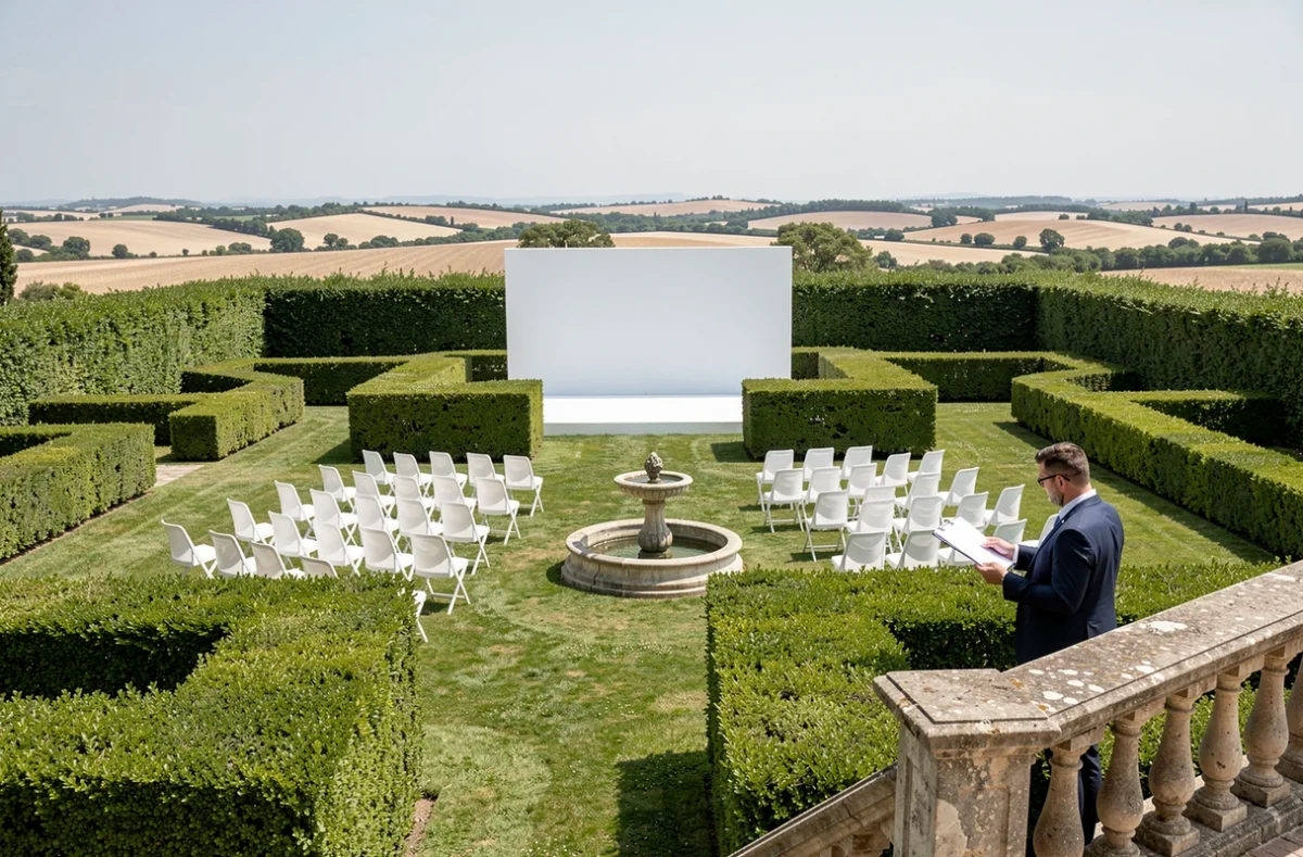 Jardin du Domaine de Beauregard aménagé pour un événement en plein air en Provence