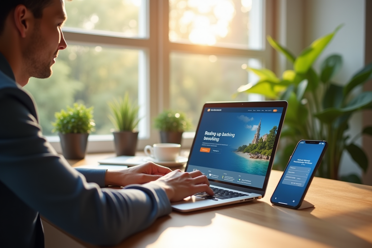 Personne utilisant ordinateur et smartphone pour la banque en ligne