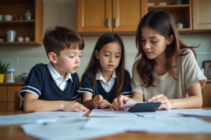 Adolescent et mère discutant des frais scolaires à la maison