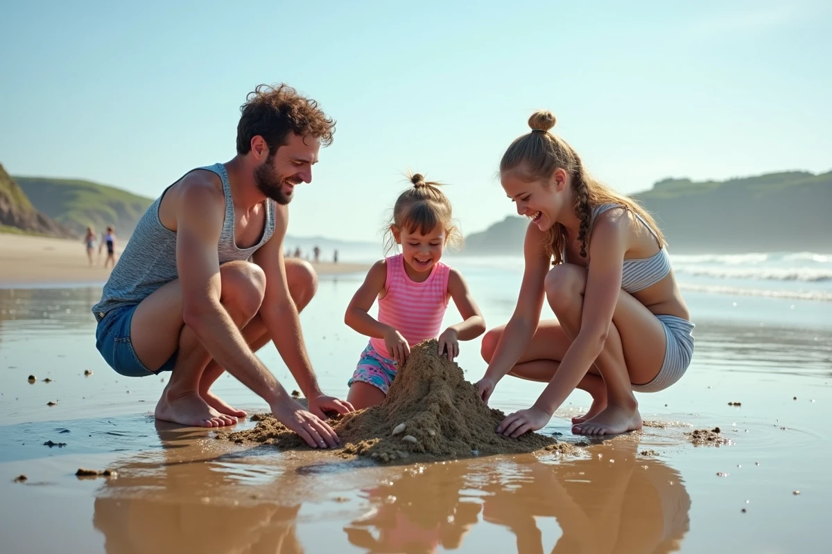 Famille jouant sur la plage d Hendaye en été