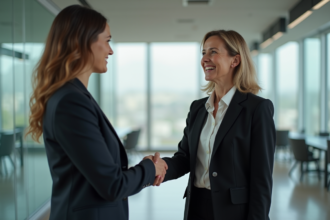 Femme d affaires souriante tendant la main à un collègue