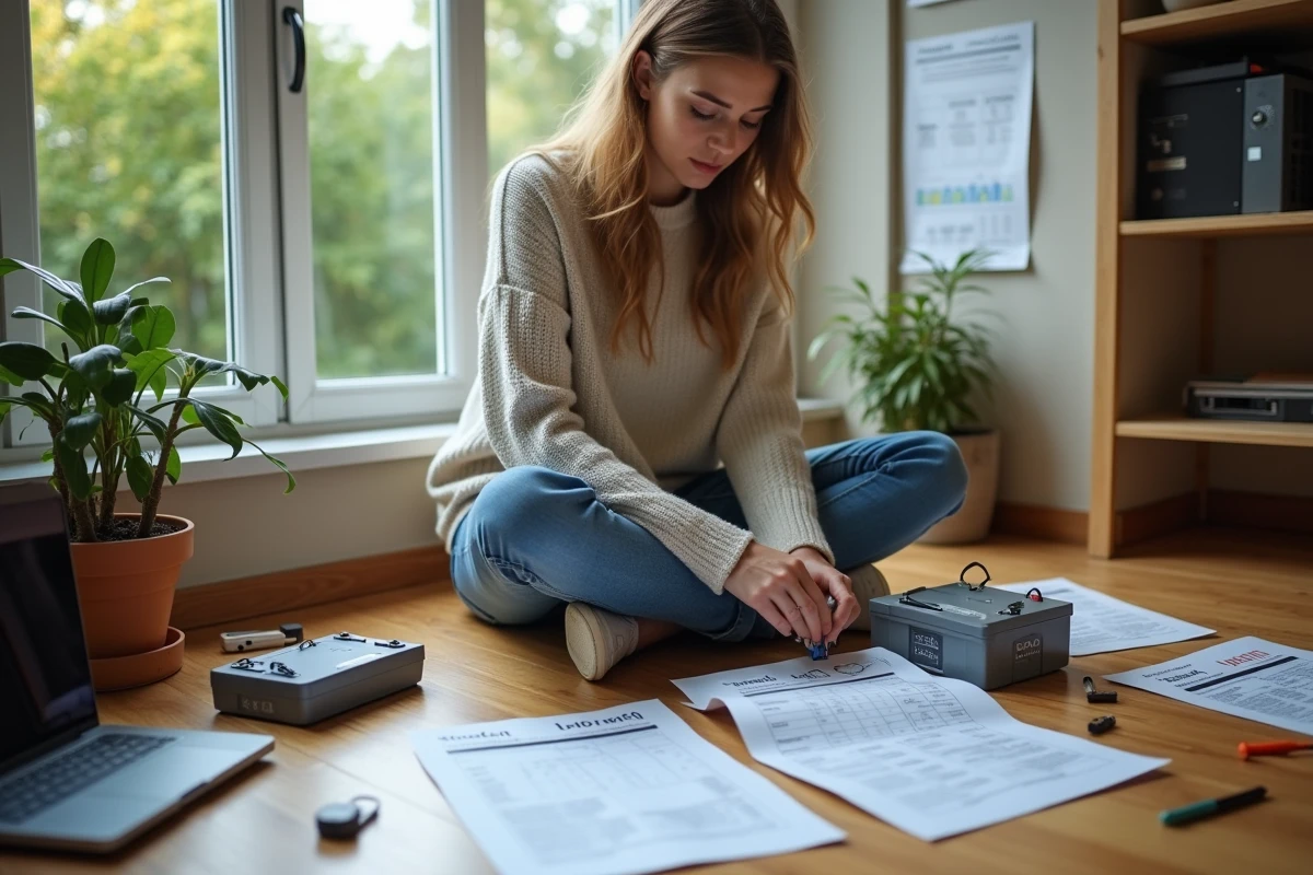 Jeune femme assemblant des batteries solaires en intérieur