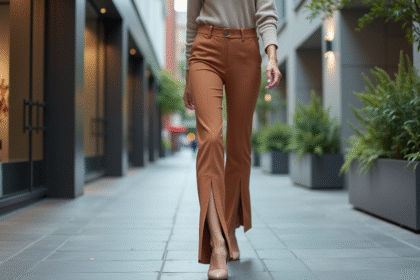 Femme élégante en trousers à ourlet unique dans la ville