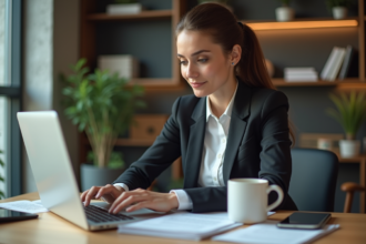 Femme professionnelle en bureau pour traduction