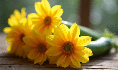 Fleurs de zucchini fraîches sur une table en bois rustique