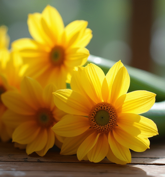 Fleurs de zucchini fraîches sur une table en bois rustique