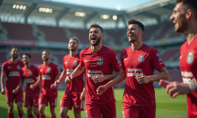 Joueurs d'Amiens SC célébrant sur le terrain en journée
