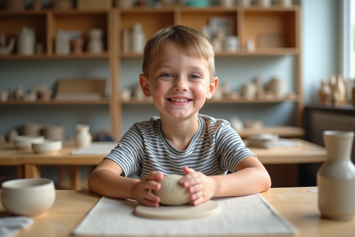 Garçon en classe manipulant de l