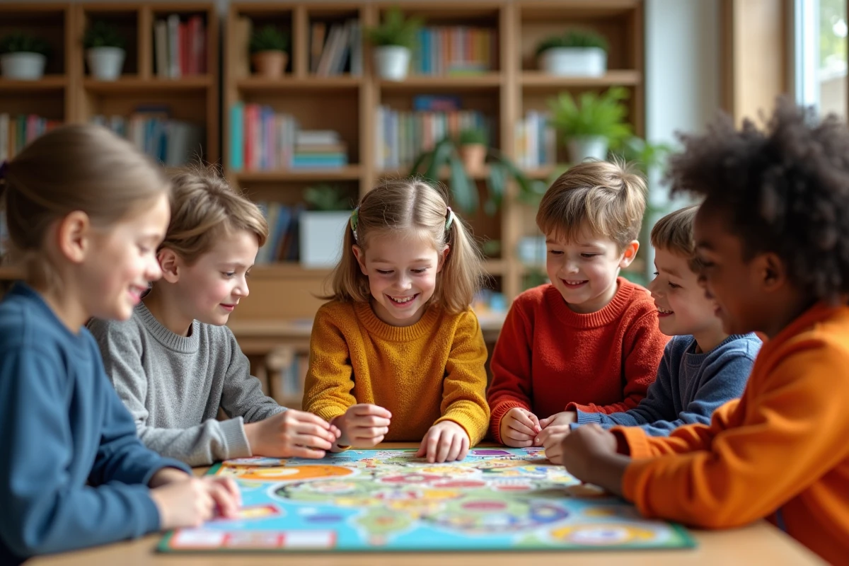 Enfants d école primaire jouent à un jeu éducatif en classe