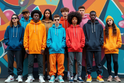 Groupe de jeunes en streetwear devant un mur coloré
