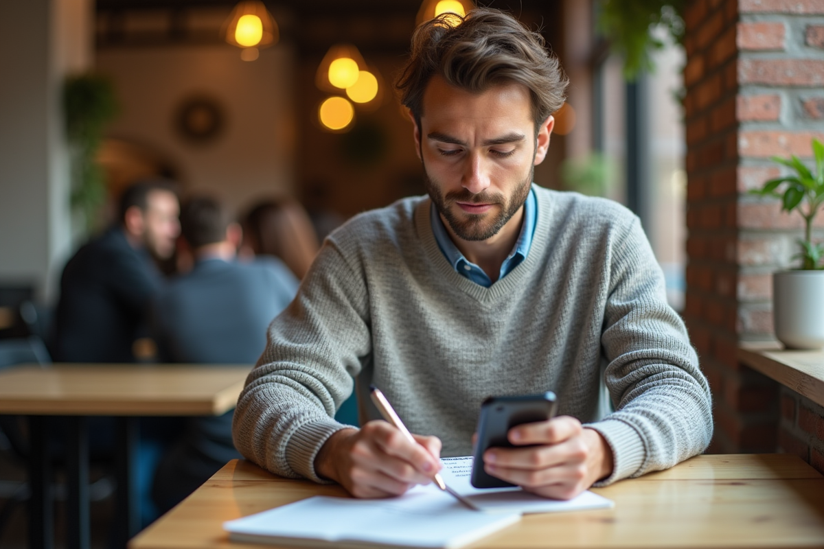 Jeune homme au café pour traduction