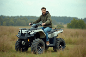 Homme en plein air sur un quad 50cc dans la nature