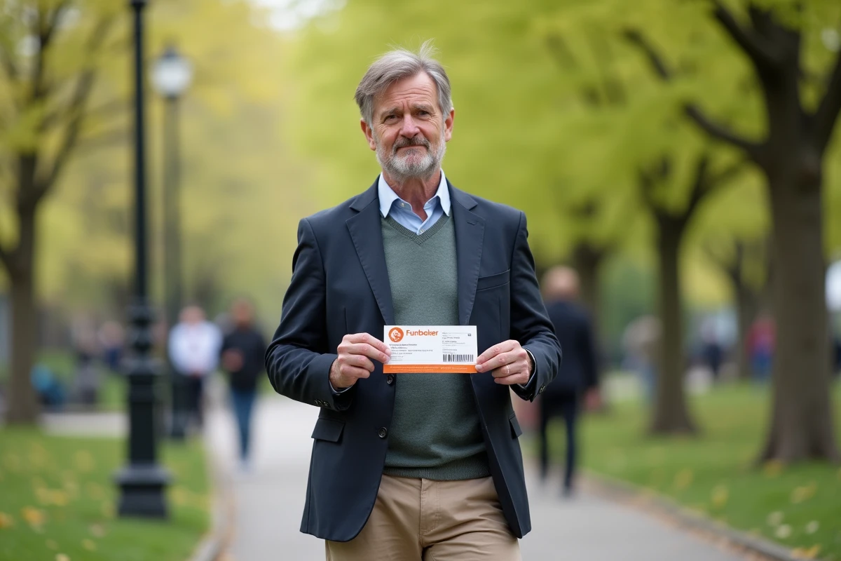 Homme d age moyen tenant un bon d experience dans un parc en ville