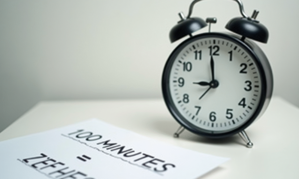 Horloge murale analogique sur un bureau blanc avec une feuille de conversion