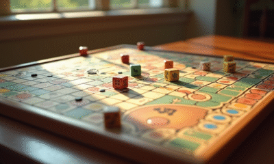 Plateau de jeu de la course en bois vintage avec dés colorés
