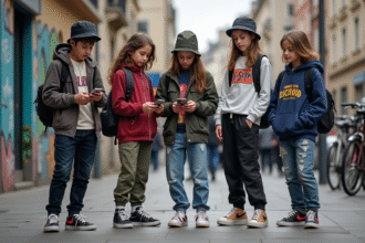 Groupe de jeunes français dans la rue avec mode urbaine