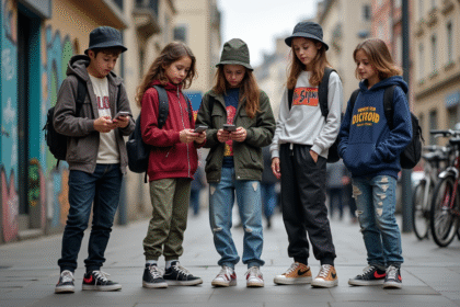 Groupe de jeunes français dans la rue avec mode urbaine