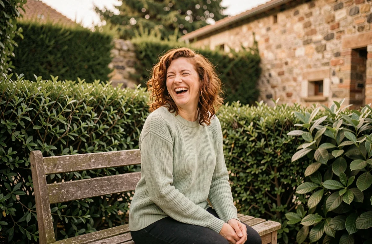 Portrait naturel d'une femme souriante photographiée en extérieur à Roanne par Klyan Karen photographe