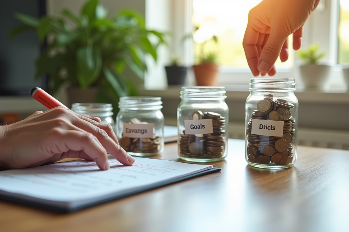 Mains déposant pièces et billets dans des bocaux d