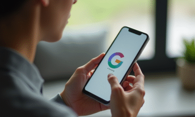 Personne parlant OK Google en configurant le smartphone