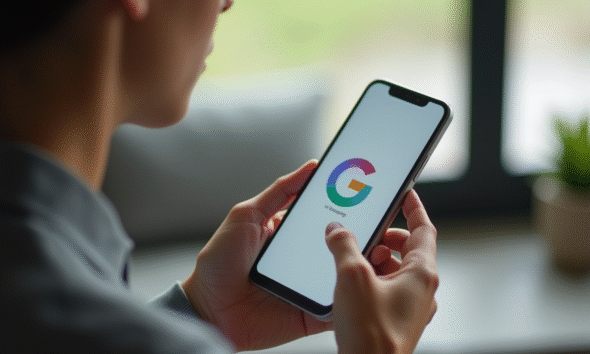 Personne parlant OK Google en configurant le smartphone
