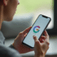Personne parlant OK Google en configurant le smartphone
