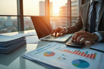 Personne élégante travaillant avec ordinateur et graphiques financiers