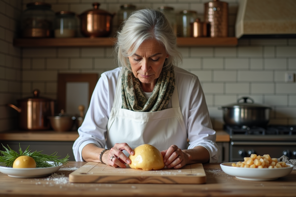 Femme préparant du foie gras dans une cuisine traditionnelle