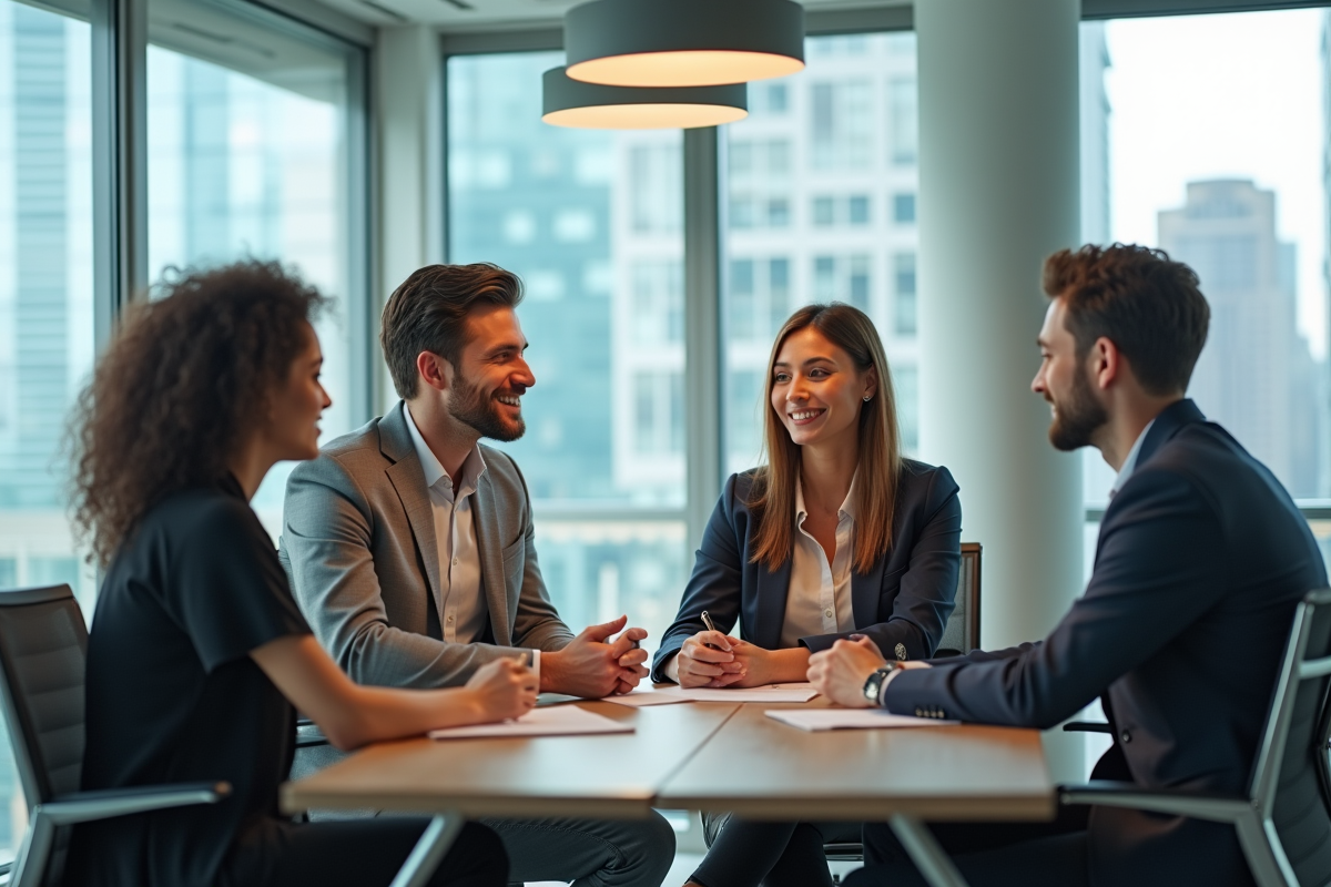 Collègues en réunion dans un bureau moderne